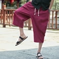 thumbnail image 3 of Dezsed Mens Capri Long Shorts Harem Pants Men's Casual Slim Sports Pants Calf-Length Linen Trousers Baggy Harem Pants Wine Red 4XL, 3 of 5