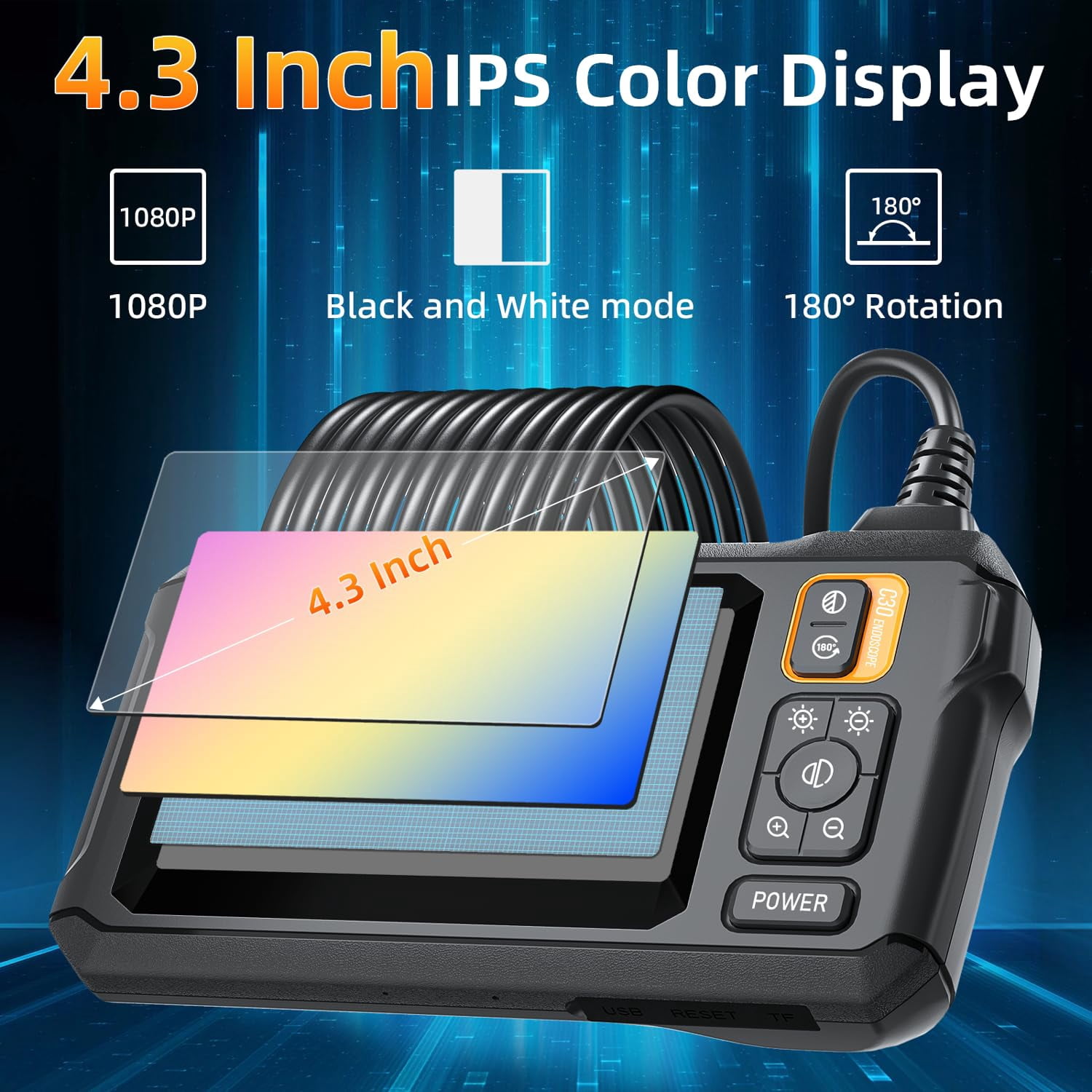 Borescope Camera With Light, IP67 Waterproof Endoscope Camera With Light, 1080P HD Inspection Camera, 45ft Snake Camera, Gadgets For Men (4.3"), Single Lens And Dual Lens Options