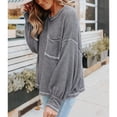 thumbnail image 2 of Blusa de mujer de fibra de poliéster con cuello redondo y hombros caídos, camisa informal de manga larga para Otoño e Invierno, 2 of 6