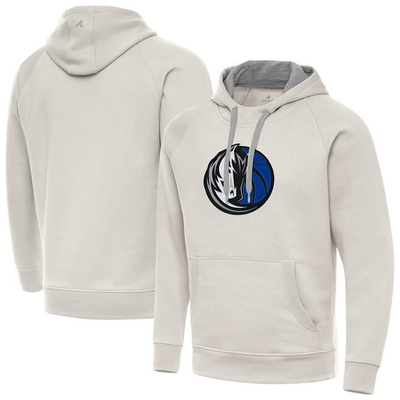 Men's Antigua Cream Dallas Mavericks Big Logo Victory Pullover Hoodie