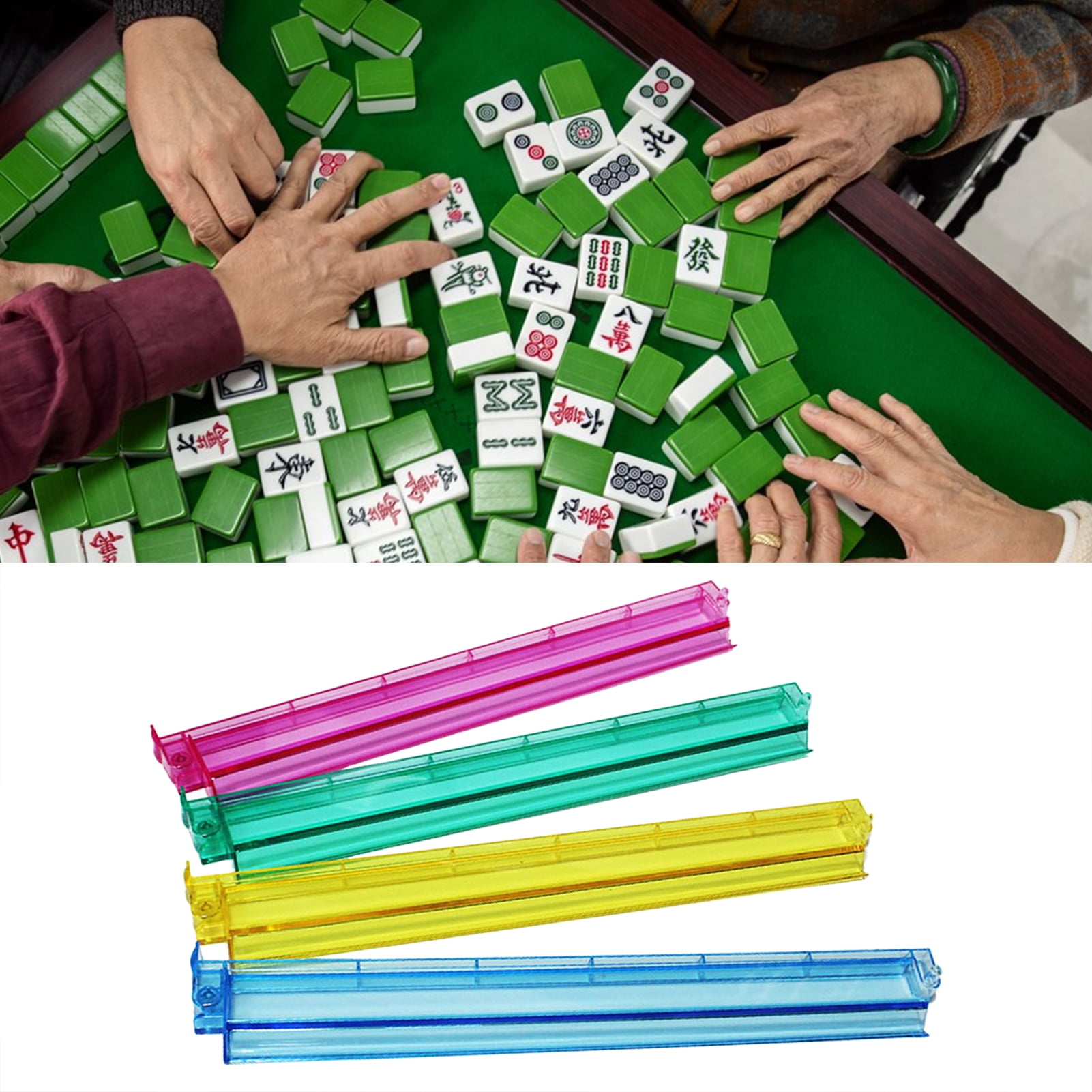 YIFAEUX 4 Pcs Mahjong Pushers Mini Mahjong Push Ruler Clear Acrylic American Majiang Tile Racks Set for Playing Mahjong Game