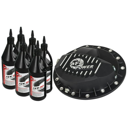 aFe Power 46-70372-WL Pro Series Differential Cover Kit; Rear; 4 Qt. Lube Capacity; Black Powdercoat Finish w/Machined Fins; Incl. 6 Qts. Pro GUARD D2 Synthetic 75W-90 Gear