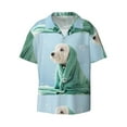 thumbnail image 4 of Uemuo Dog Wrapped in Towel Pattern Cotton Linen Short Sleeve Shirts,Casual Lightweight Button Down Shirts,Vacation Beach Summer Tops-Large, 4 of 7