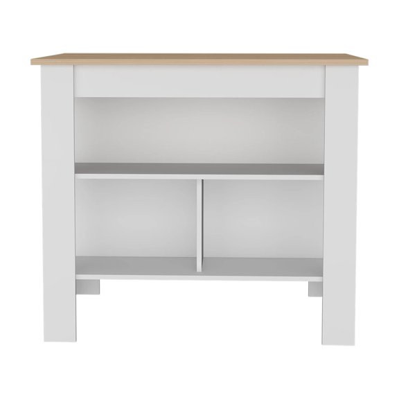 Knubmt Rectangle Kitchen Island with Open Storage Shelf, Wood Island Table for Living Room, Dining Room, Kitchen, White   Light Brown