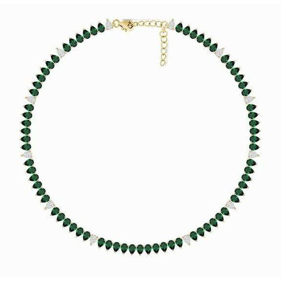 925 Lab Emerald Pear Bezel Tennis Necklace,Yellow Gold Plated Lab Emerald Tennis Necklace,Lab Emerald Handmade Necklace Vintage Gift for