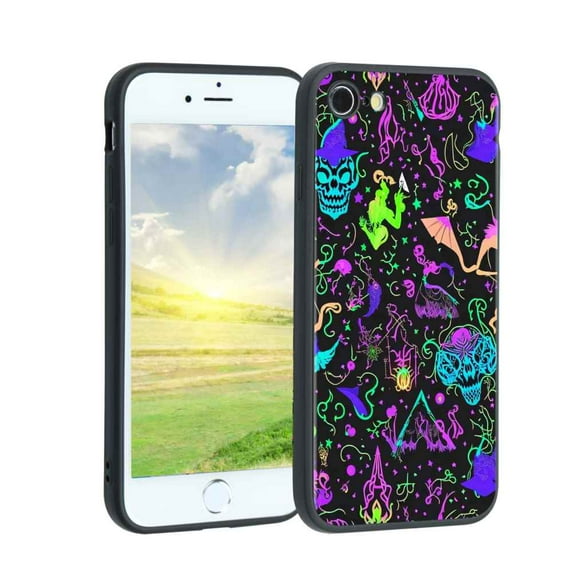 Compatible with iPhone SE 2022 Phone Case, Horror-Black-Witchy-Neon-Skulls-2 Case Silicone Protective for Teen Girl Boy Case for iPhone SE 2022