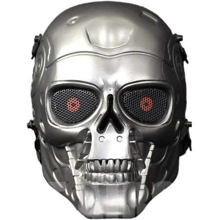 A&N Airsoft Full Face Terminator Skeleton Skull Mask Metal Eye Mesh Protection Silver Party Dress Up Costume Halloween Movie