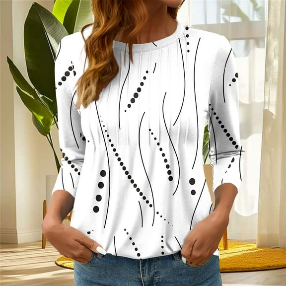 Vetsdori 3/4 Sleeve Tops for Women Plus Size Pullover Dressy Trendy Summer,Graphic Crew Neck Juniors T-shirts Tunic