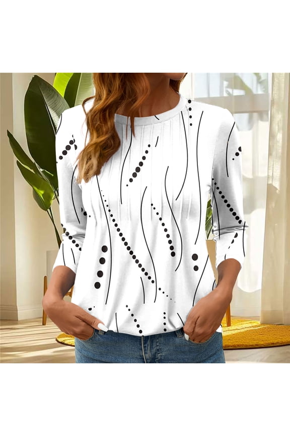 3/4 Sleeve Tops for Women Plus Size Pullover Dressy Trendy Summer,Graphic Crew Neck Juniors T-shirts Tunic