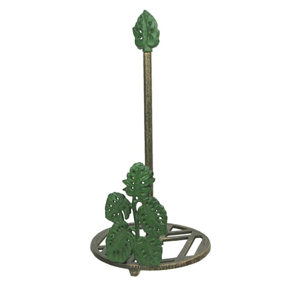 Zeckos Green Cast Iron Monstera Leaf Countertop Paper Towel Holder
