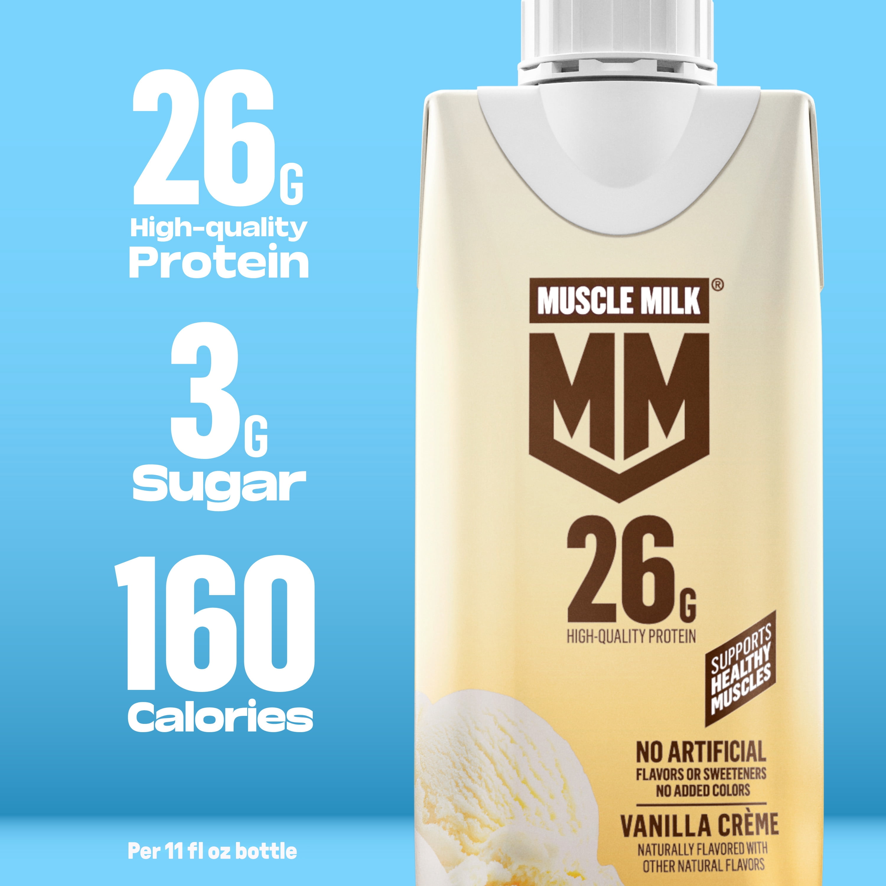 Muscle Milk 26g High Protein Shake, Vanilla Crème, Ultra- Filtered Milk  11 fl oz, 12 pack