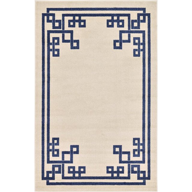 Unique Loom Athens Tribal Border Area Rug 5' x 8' Rectangular Beige/Navy Blue