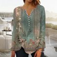 thumbnail image 2 of Pompotops Mode Décontractée pour Femmes Col Rond Manches Longues Bouton Imprimé Haut Blouse en Solde, 2 of 5