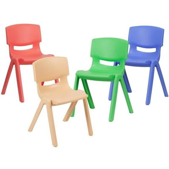 Pemberly Row 13.25" 4 Piece Plastic Stackable Multicolored School Chair Set