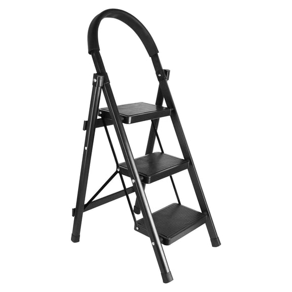 3-Step Foldable Ladder with Wide Anti-Slip Pedals, Safety Lock, Soft Handle, Lightweight, Portable, 330LBS Capacity
