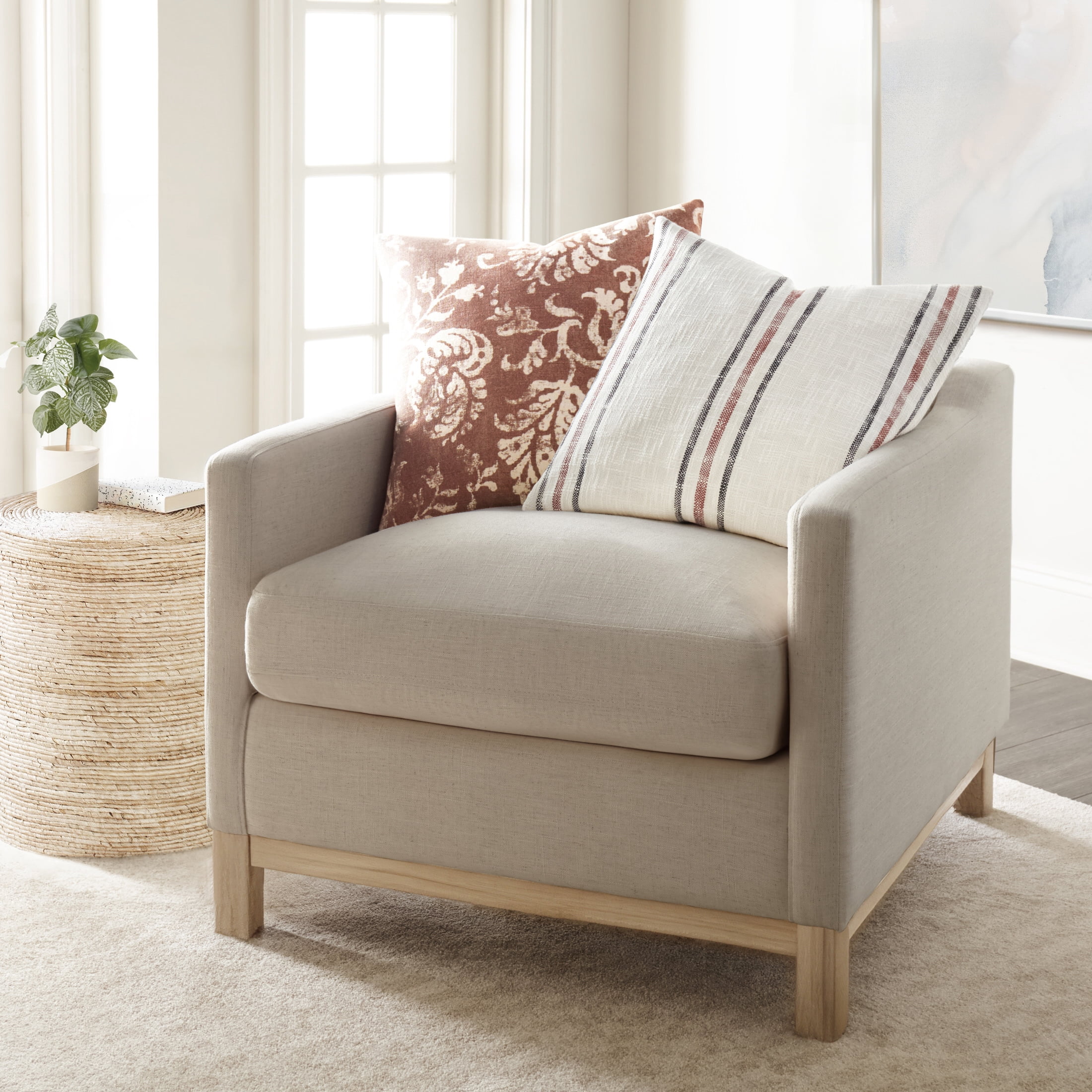Cotton Slub Textured Throw Pillow in Framed Farmhouse Stripe by Comfort Canopy
