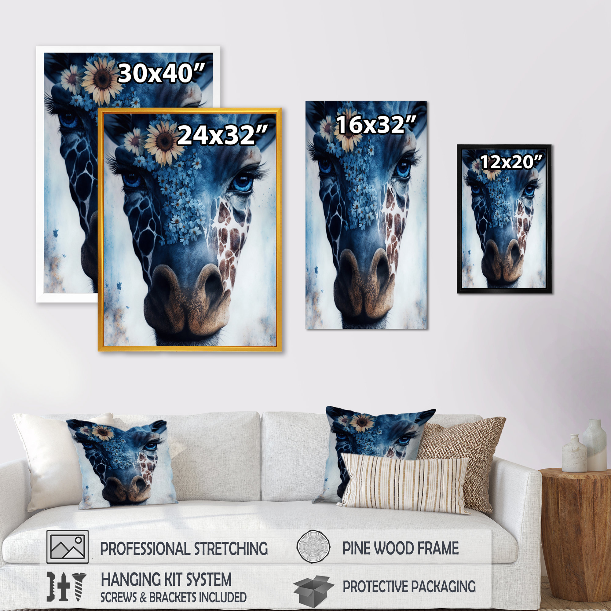 Designart Giraffe Portrait With Sunflowers II Canvas Wall Art