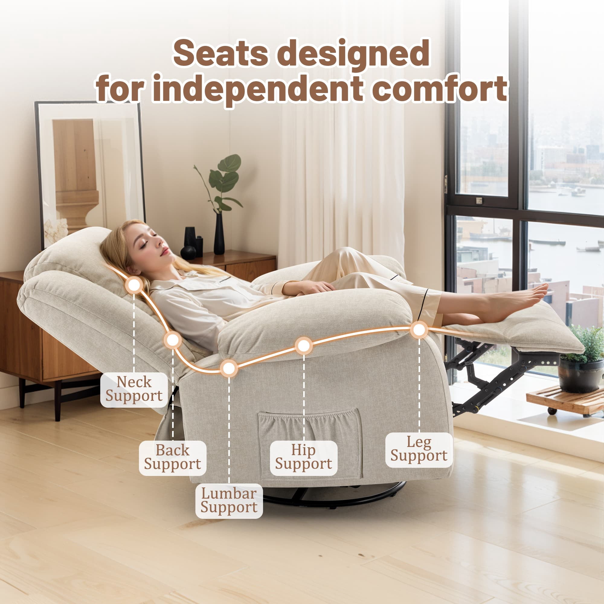 Korser Oversized Swivel Rocker Recliner Chair with Massage and Heating for Living Room,Beige