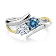 thumbnail image 2 of Gem Stone King 925 Silver and 10K Yellow Gold Persian Blue Moissanite and White Moissanite and White Lab Grown Diamond 2-Stone Crossover Ring for Women (1.02 Cttw, Size 8), 2 of 5