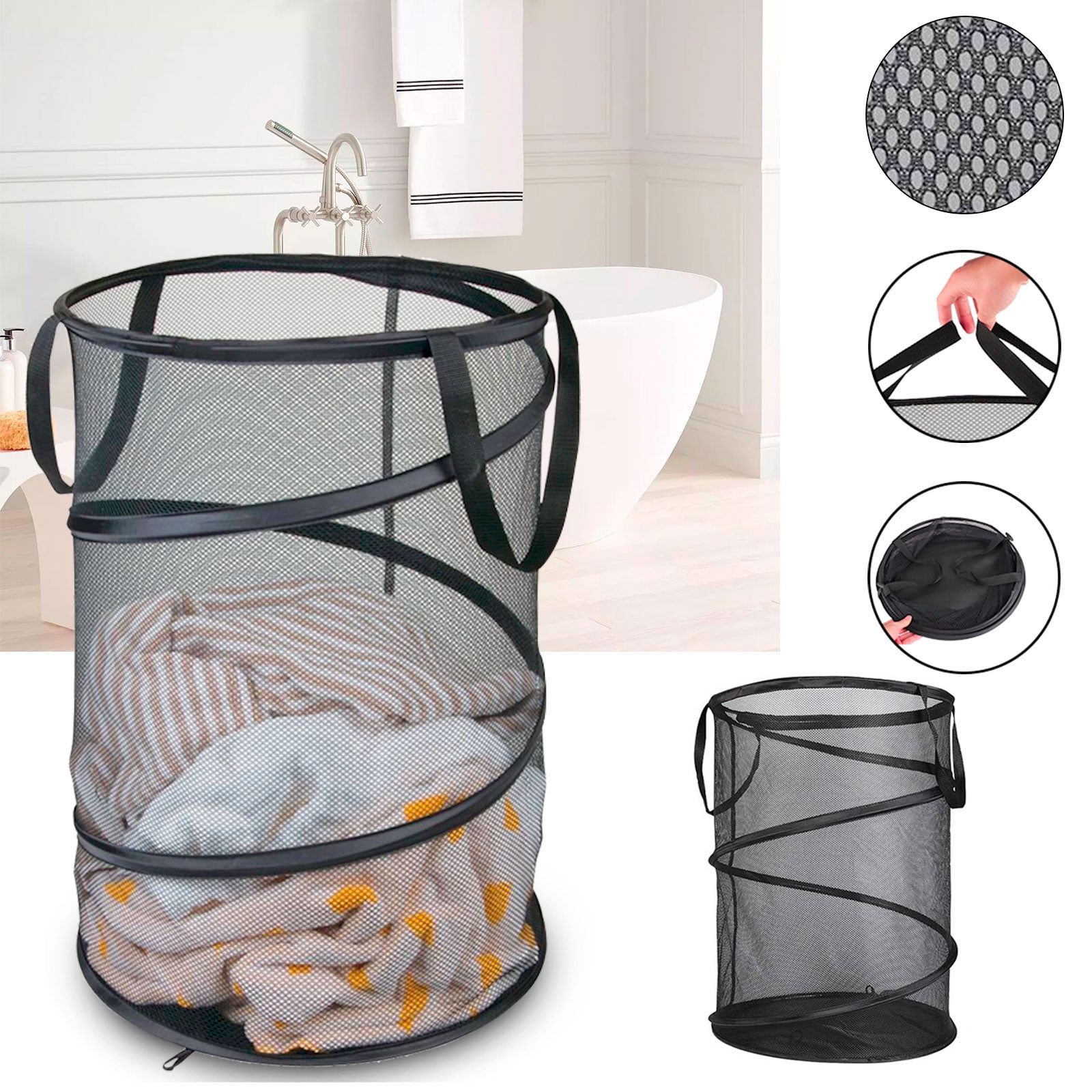 TSV PopUp Collapsible Mesh Laundry Hamper, Spiral Laundry Basket with