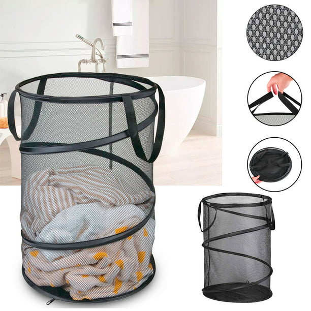 TSV Pop-Up Collapsible Mesh Laundry Hamper, Spiral Laundry Basket with ...