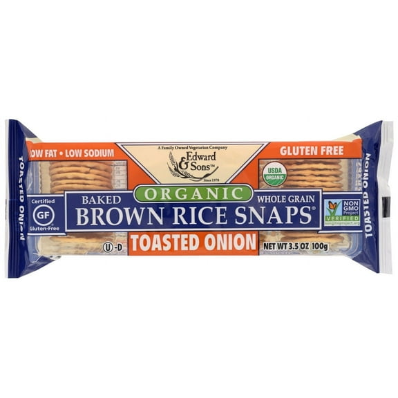 Edward & Sons Brown Rice Snaps, Toasted Onion, 3.5 Oz.
