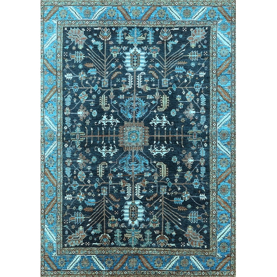 Ahgly Company Indoor Rectangle Oriental Light Blue Industrial Area Rugs, 8' x 12'
