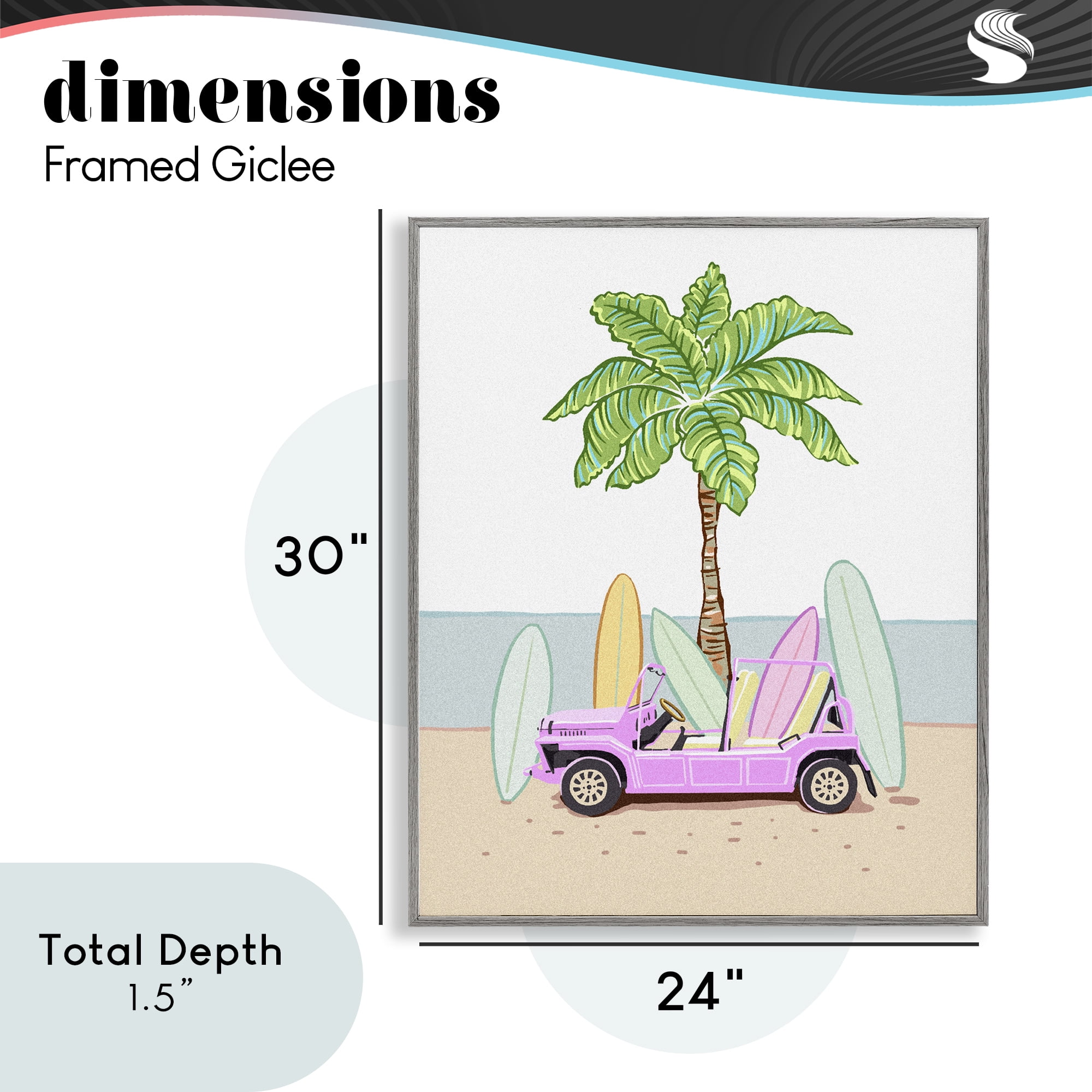 Surfboard Filled Car Gray Framed Giclee Art, design by Ziwei Li