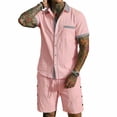 thumbnail image 7 of Men's Linen Shirts and Shorts Set Short Sleeve 2 Piece Beach Vacation Outfits Summer Yoga Suits with Pockets Pink, 7 of 7