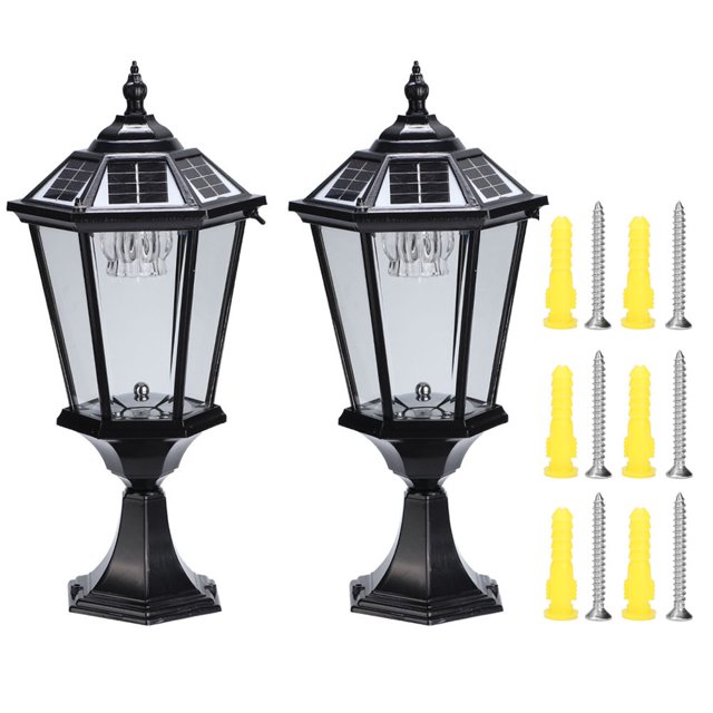 Lámpara de temperatura de doble color con luz LED de energía solar impermeable para exteriores de 2 piezas para jardín (negro)