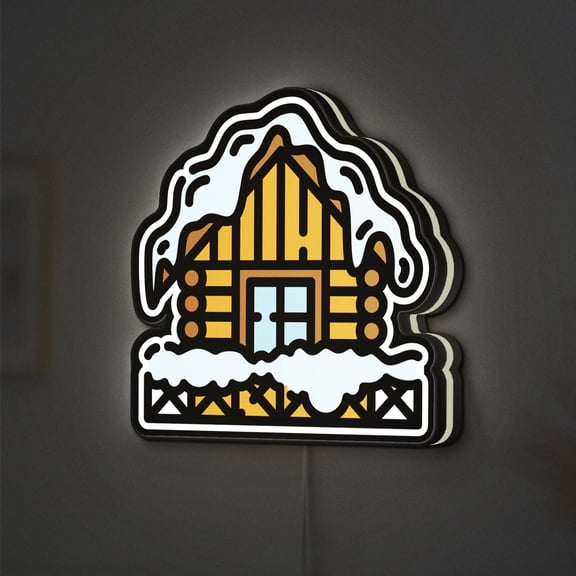 Hut 3D Novelty Light Box, Mountain Cottage Themed Wall Art, Winter Holiday Decor for Rustic Spaces (Width 12 inch, 30cm)