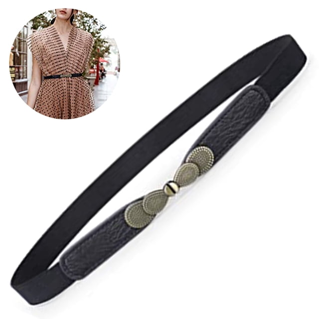 Cinturón elástico ajustado para mujer, para vestidos, estilo retro, vintage, fino, color negro