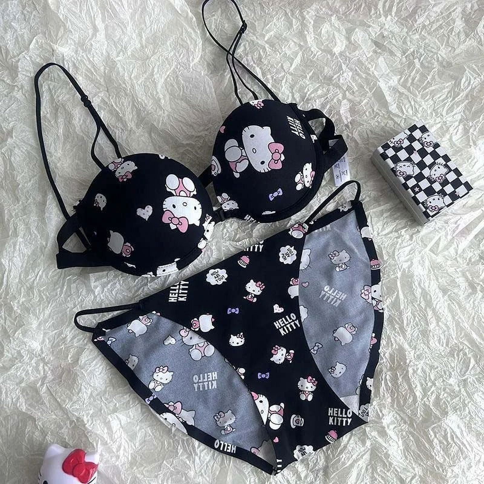 Sanrio Bra Set Hello Kitty Kawaii Sweet Underwear Panties and Bra Set  Push-Up Bra Comic Underwear Sexy Pure Desire Bra Girl Gift 