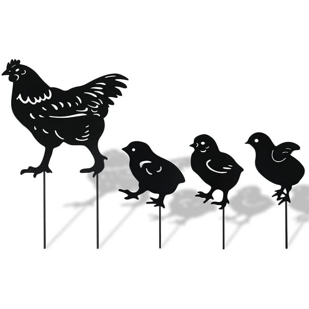 estacas de metal para gallinero, escultura de gallina para jardín, estatua de metal con forma de pollo, familia de pollos