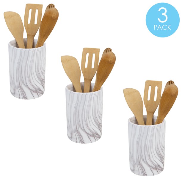 Marble Ceramic Utensil Crock, White