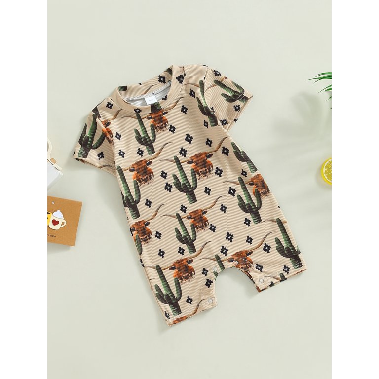 Xkwyshop Western Baby Girl Boy Clothes Cow Print Short Sleeve