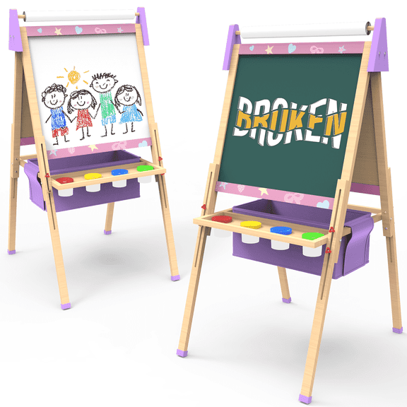 Art Easel for Kids, Adjustable Standing Wooden Easel for Toddlers, Double Sided for Aged 2-12 Boys & Girls, Whiteboard & Chalkboard, Dry-Erase Board, Paper Roll