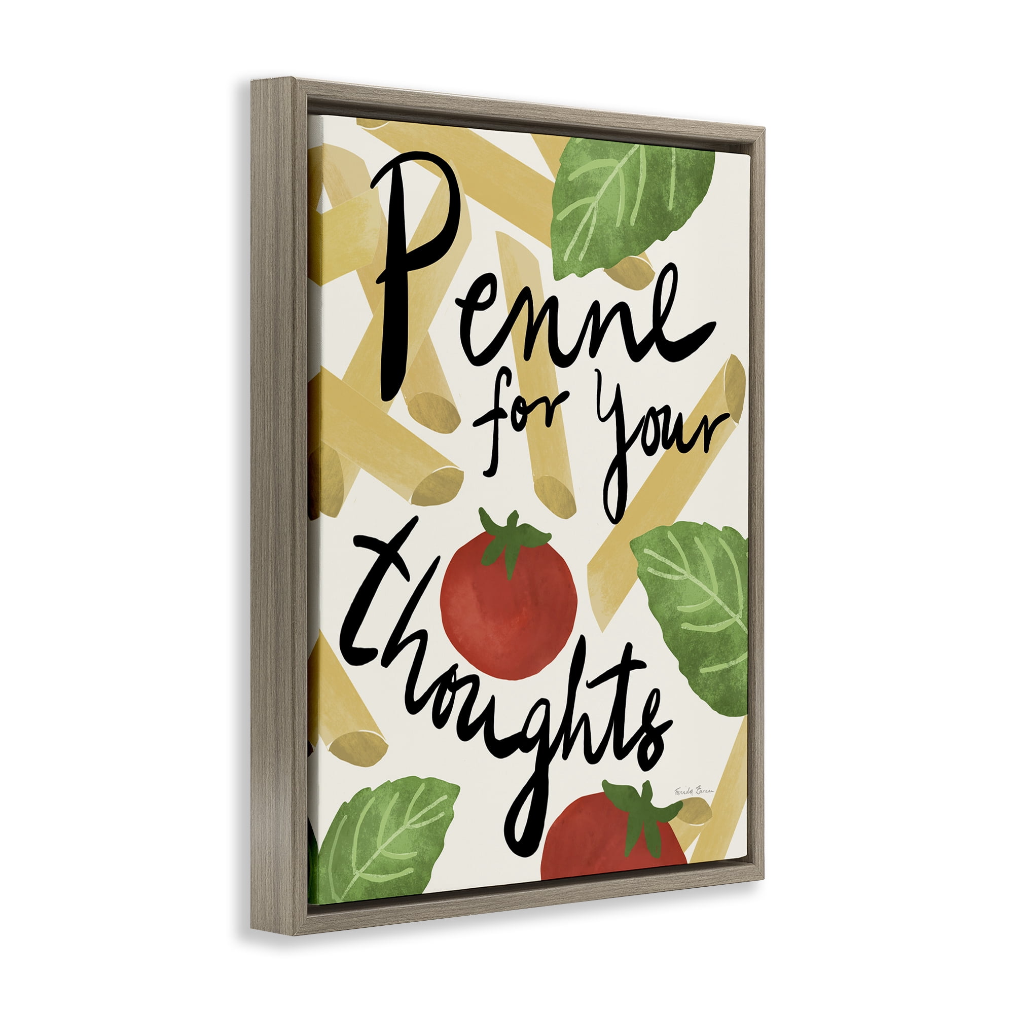 Stupell Industries Penne For Your Thoughts Food & Beverage Painting Brown Floater Framed Art Print Wall Art, 17 x 21