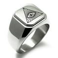 thumbnail image 1 of Stainless Steel All Seeing Eye Engraved Square Flat Top Biker Style Polished Ring, 1 of 1