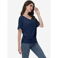 thumbnail image 5 of Womens Solid Short Sleeve V-Neck Boat Neck Dolman Top with Side Shirring Drape Tunic, 5 of 6