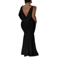 thumbnail image 2 of Women Long Evening Dress Solid Color One Shoulder Backless V Neck Dress, 2 of 5