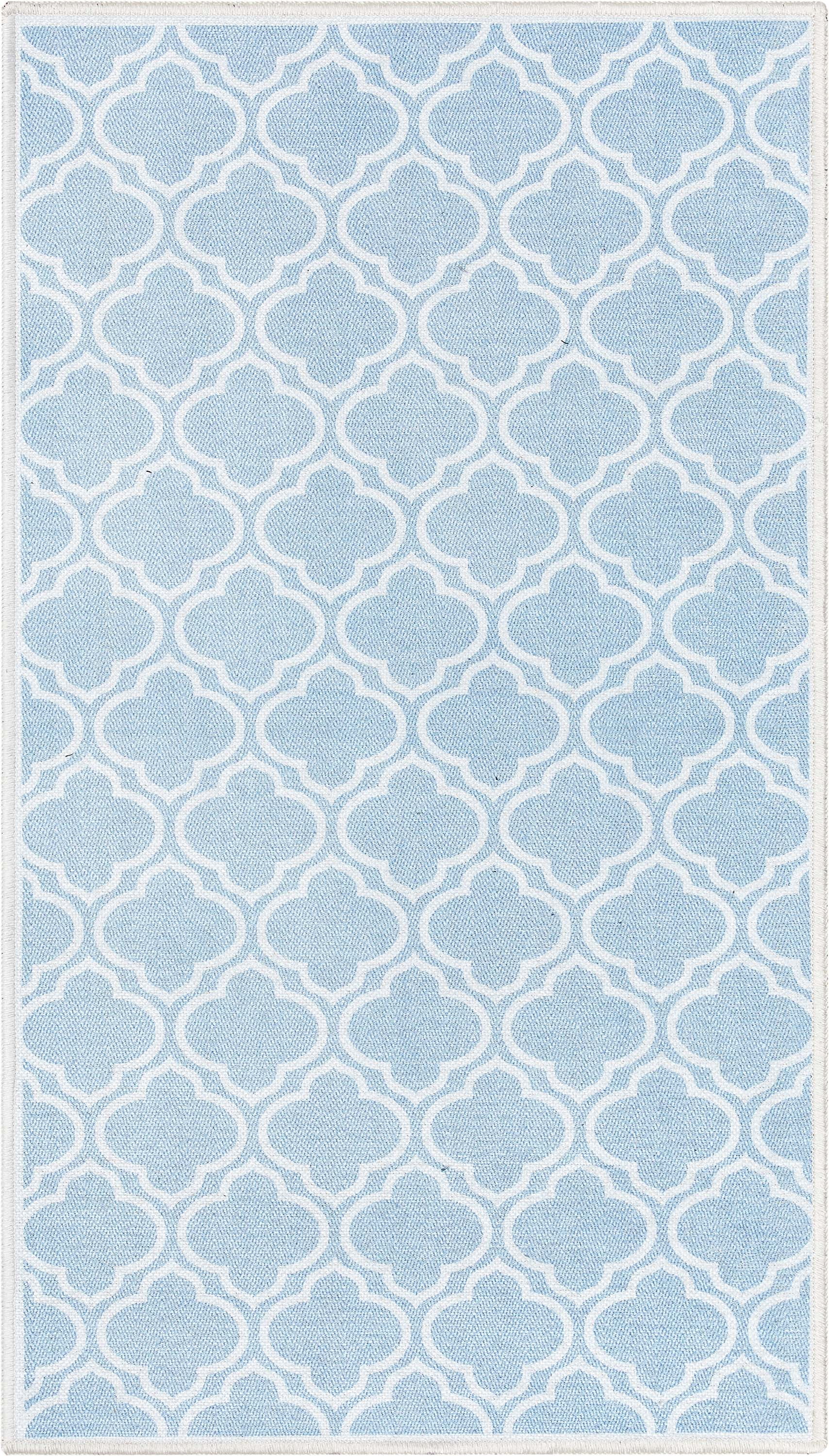 Well Woven Apollo Lattice Modern Moroccan Light Blue Ivory 2'3" x 3'11" Machine Washable Area Rug