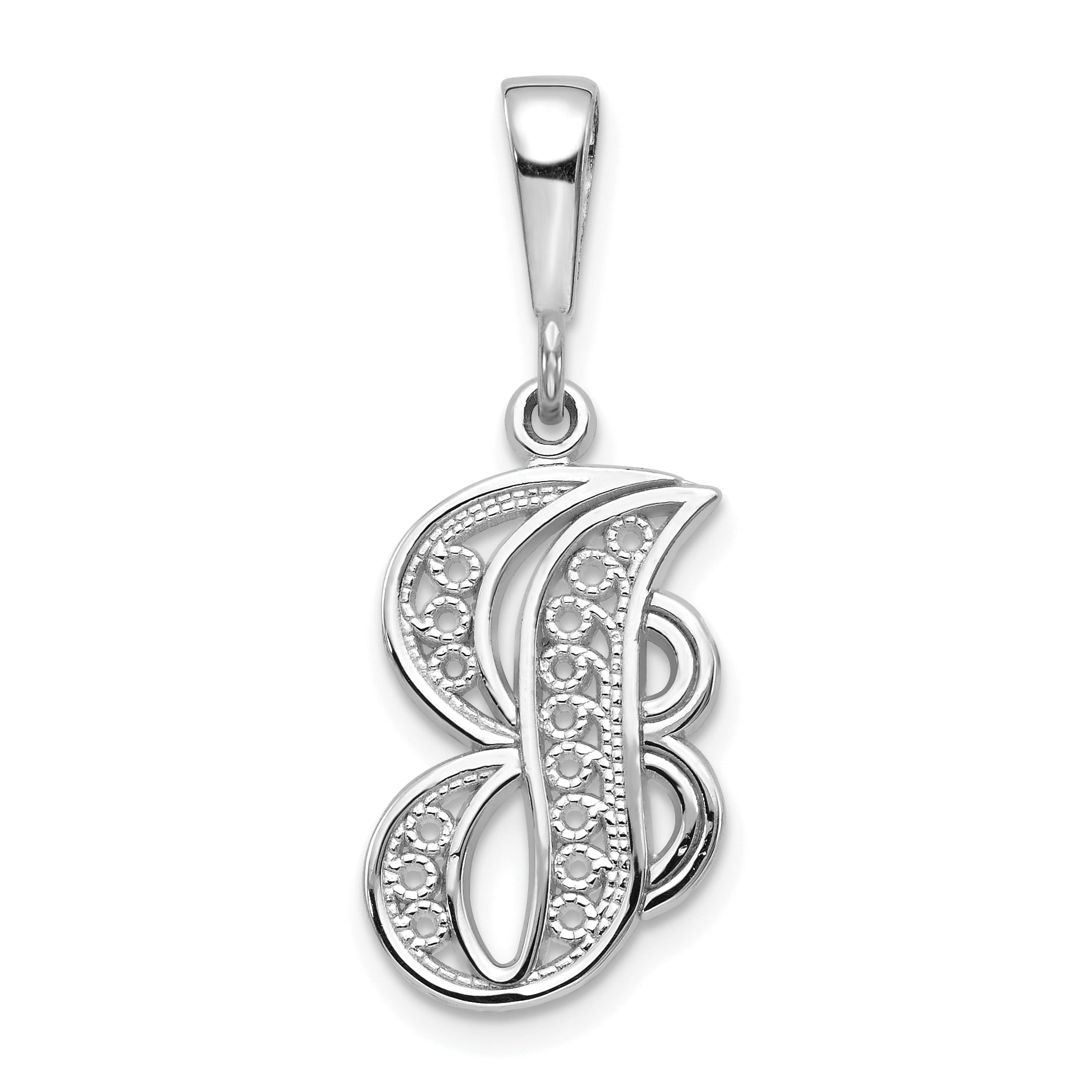 14kt White Gold Solid Filigree Initial Monogram Name Letter J Pendant