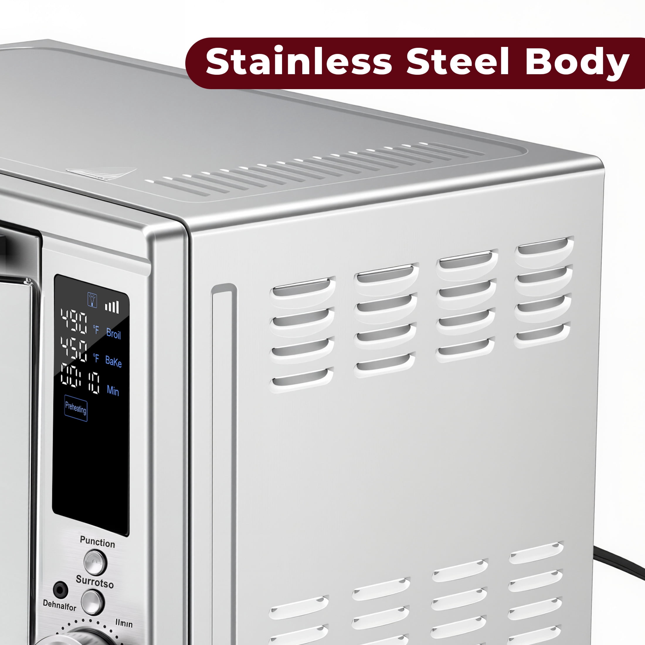 EDX 28L Silver Double-Door Air Fryer Oven, 4-in-1 Functions, 120V, 0-60min Timer, Free Tray & Rack & Tongs, Household Kitchen Use