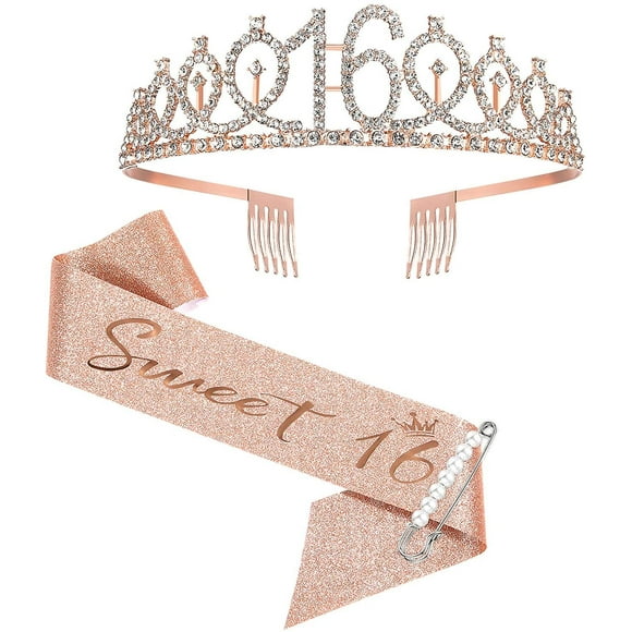 JOYWEI Écharpe et Diadème pour 16e Anniversaire pour Filles, Écharpe Couronne 16 & Écharpe et Diadème Fabuleux