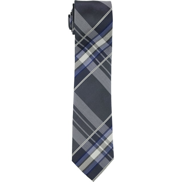 Kenneth Cole Mens Plaid Self-tied Necktie, Grey, One Size