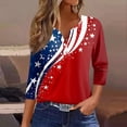 thumbnail image 2 of Women's Patriotic Star Print 250th Anniversary USA Shirt V-Neck Button 3/4 Sleeve T-Shirt, 2 of 5