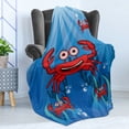 thumbnail image 4 of Crabs Soft Flannel Fleece Throw Blanket, Group of Funny Crab Underwater with Smiling Happy Faces Bubbles Coralnd Sun Rays, Cozy Plush for Indoor and Outdoor Use, 50" x 60", Blue Red, by Ambesonne, 4 of 5