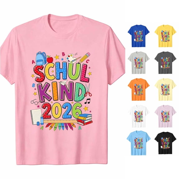 XFeng Schulkind 2026 Graphic T‑Shirt Kids Back to School Short Sleeve Tee