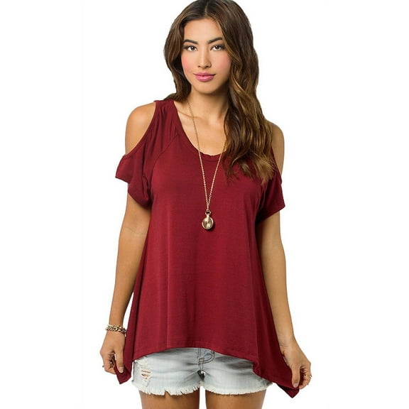 Vivian's Fashions Top - Bare Shoulder, Short Sleeve (Burgundy, Small)